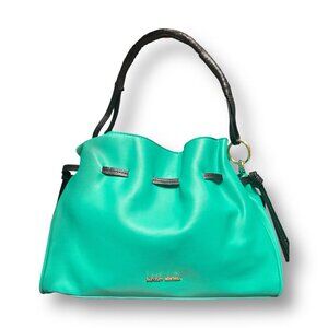 Badgley Mischka Green Black Vegan Leather Tote Shoulder Bag Snake Trim NWT Retro